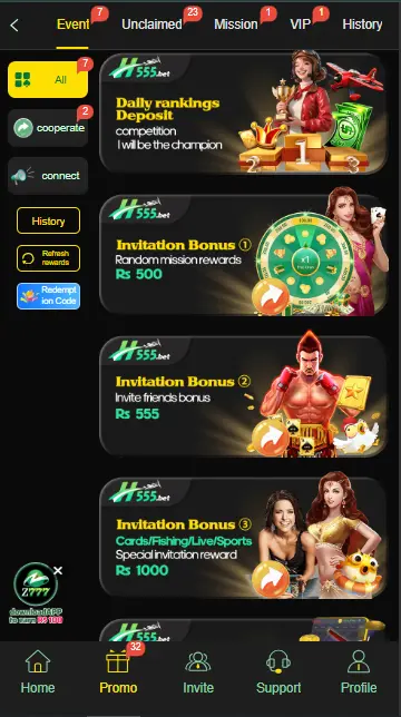 Real Bonuses and Promotions in H555