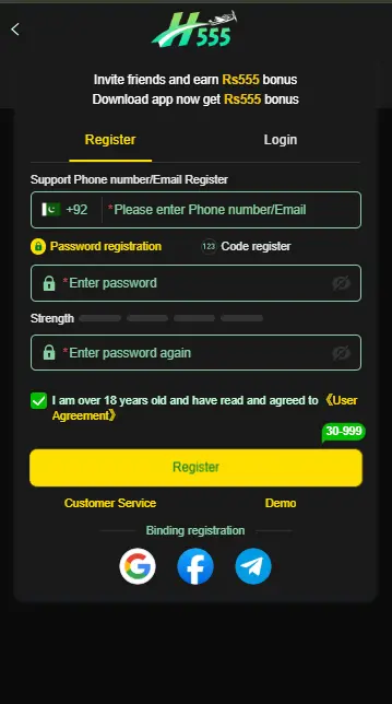 Register an account on the H555